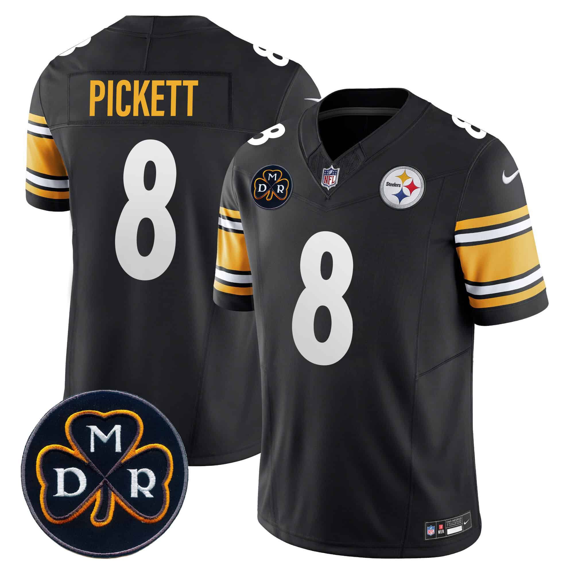 Men Pittsburgh Steelers #8 Pickett Black 2024 Nike DMR Patch Vapor Limited NFL Jersey style 3